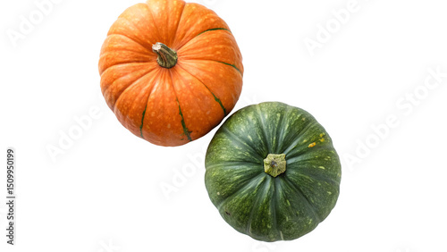 Photos Orange and green pumpkins top view isolated on transparent background