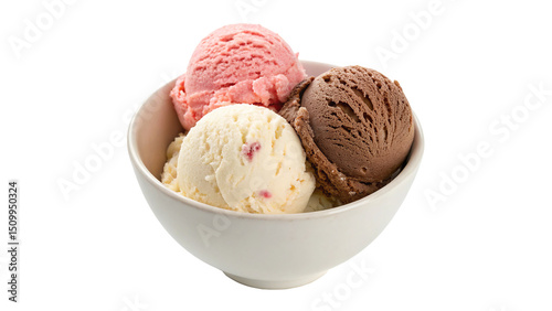 Cuadro en lienzo White bowl filled with three scoops of ice cream isolated on transparent backgro