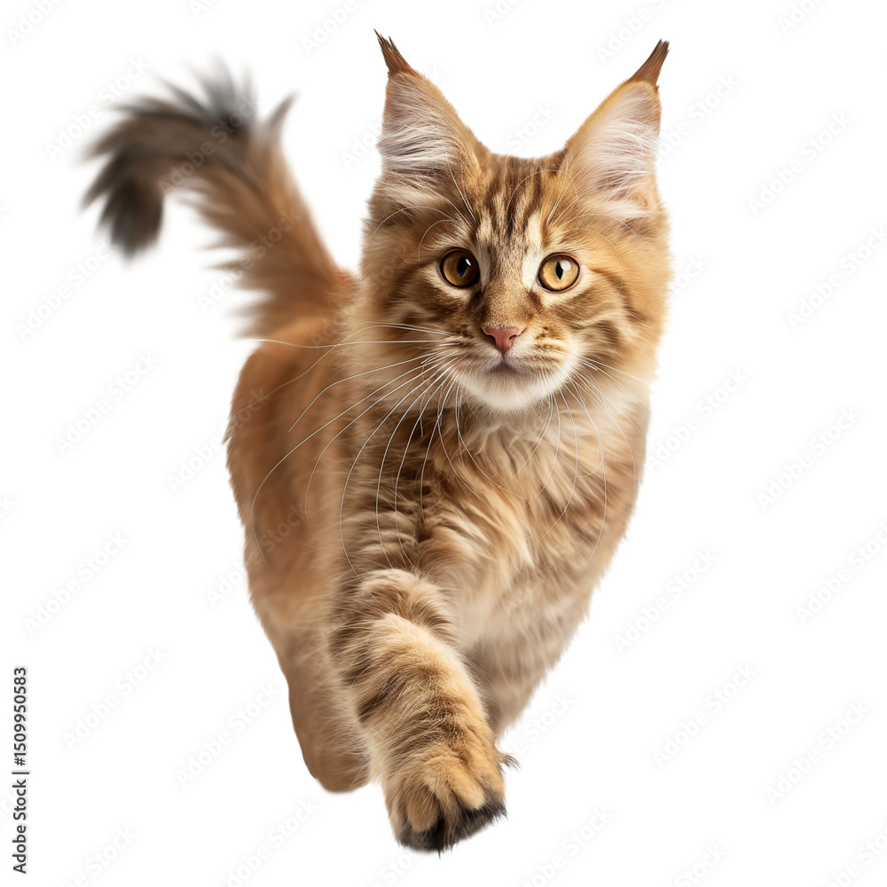 Fototapeta premium Ginger Maine Coon cat walking confidently