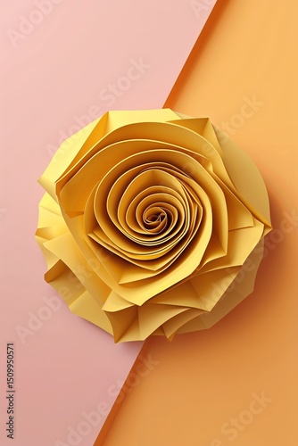 Golden yellow contour folds on pastel orange background for card or greeting template banner backdrop