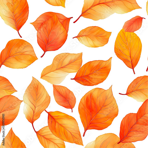 2d illustration of a tileable pattern of persimmon leaves isolated on a white transparent background