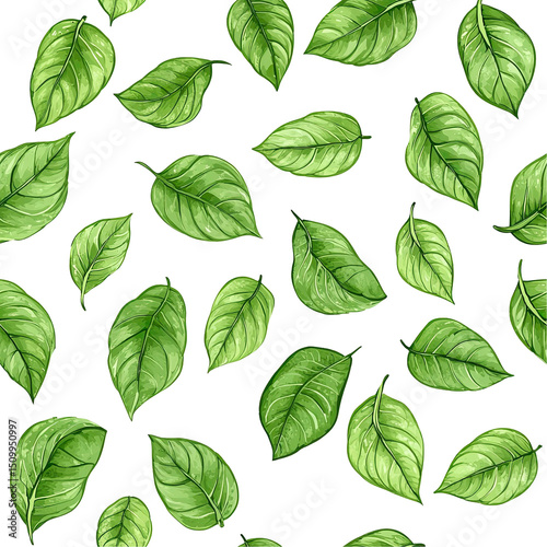 2d illustration of a tileable pattern of pawpaw leaves isolated on a white transparent background