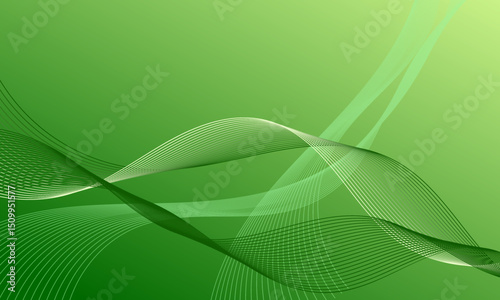 green light smooth lines wave curves with soft gradient abstract background