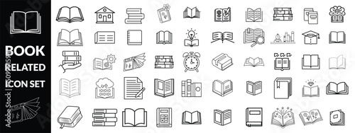 Set of book related line icons. Textbook, open book, page, literature etc. Editable stroke . Book Big icon  set  design 