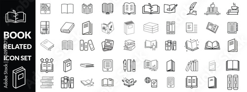Set of book related line icons. Textbook, open book, page, literature etc. Editable stroke . Book Big icon  set  design 