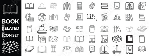 Set of book related line icons. Textbook, open book, page, literature etc. Editable stroke . Book Big icon  set  design 