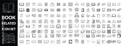 Set of book related line icons. Textbook, open book, page, literature etc. Editable stroke . Book Big icon  set  design 