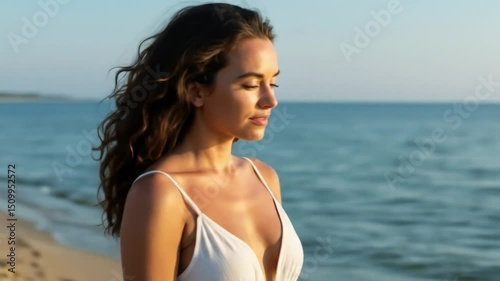 Woman relaxing by the ocean