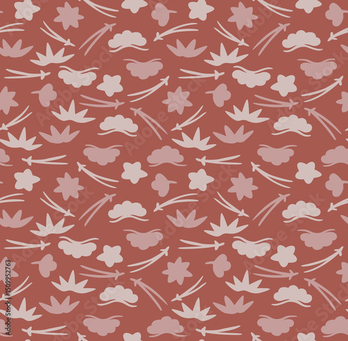 Japanese Swirl Leaf Fall Vector Seamless Pattern