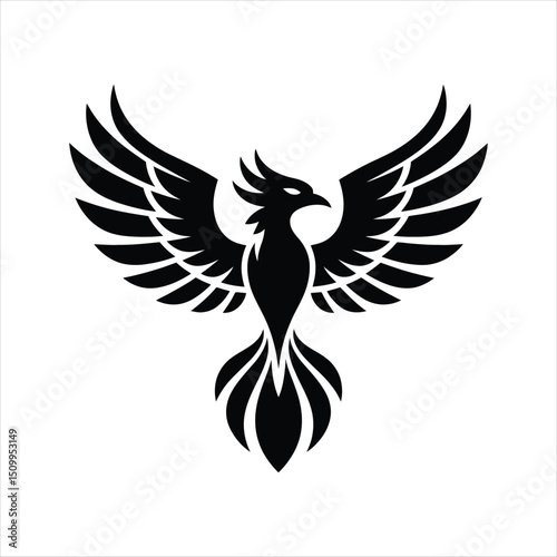 Elegant black and white phoenix logo symbolizing strength and rebirth on a white background
