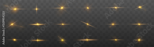 PNG sparkle flare golden halo, sunbeam burst, starlight glimmer, and lens spark for magical, space-inspired, and transparent radiant design compositions.