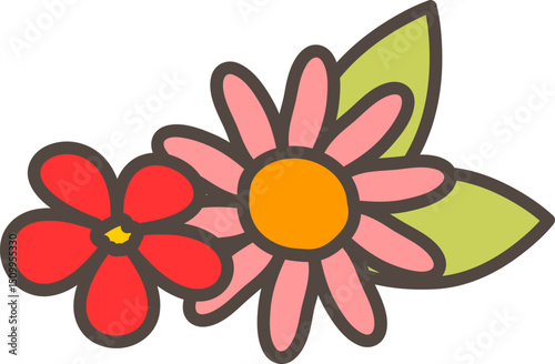 Red-yellow flower garland illustration