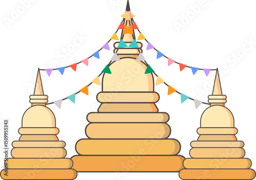 Pagoda with Colorful festival bunting banner