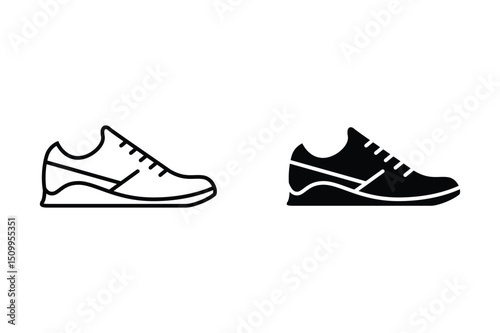 flat vector sneaker shoe icon set sport footwear silhouette outline graphics