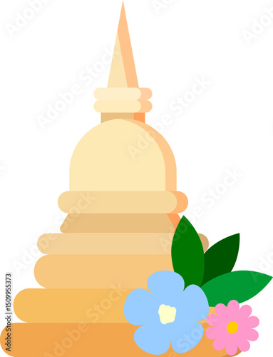 Golden pagoda with flowers vector