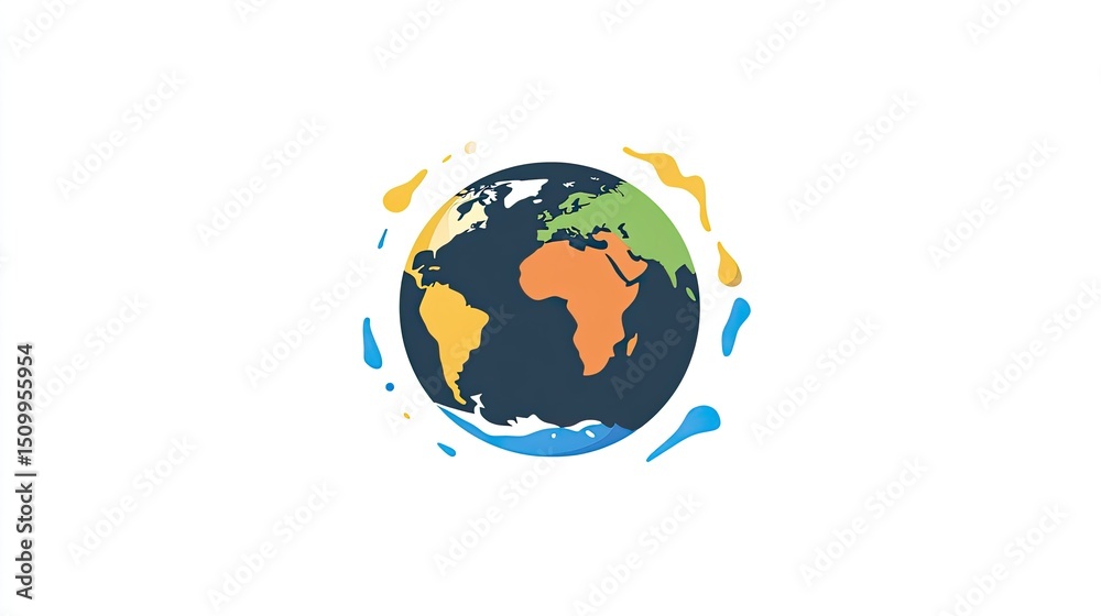 Fototapeta premium Colorful illustration of the Earth with vibrant splash effects, depicting continents and oceans, suitable for global awareness, nature themes, and more