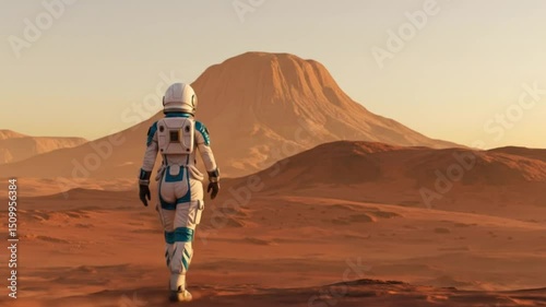 Astronaut exploring mars landscape