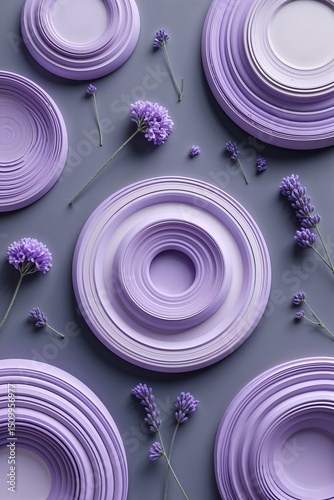Pale lavender elevation rings on cool gray background for card or greeting template banner backdrop
