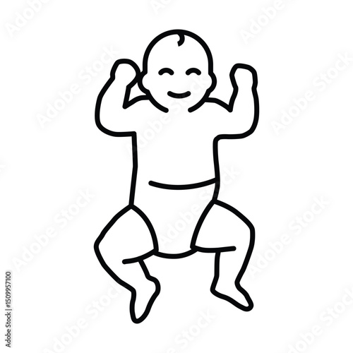 The child lies on his back line icon. Simple outline style. Toddler development. Early childhood