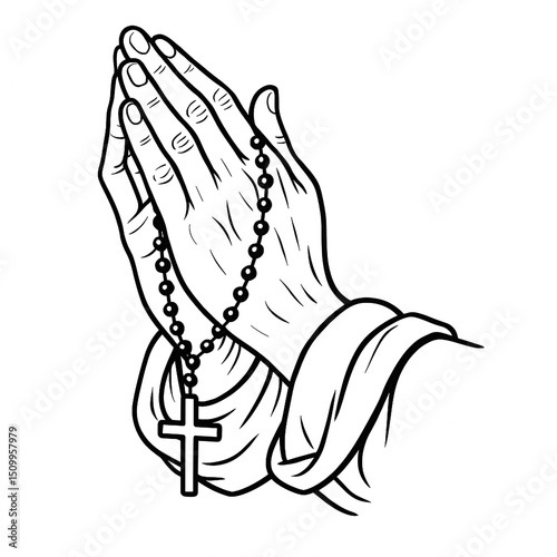Coloring Page of Praying Hands with Rosary