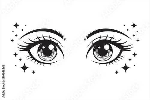 Elegant Minimalist Eye Line Art with Sparkles and Feminine Details