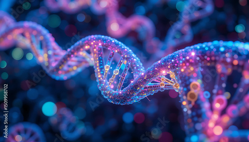 Colorful 3D DNA Structure Visualization – Genetic Science & Biotechnology