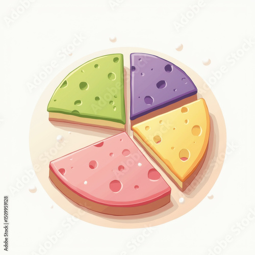 Colorful Cheese Pie Chart Illustration - Flat design
