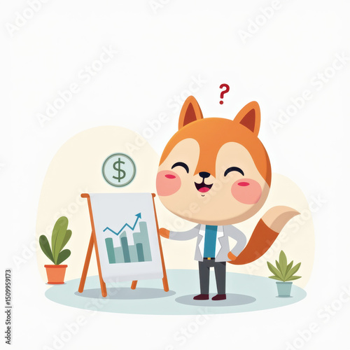 Cute Fox Business Growth Chart Presentation - Cute characters