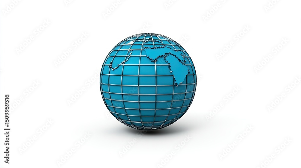 Blue and Black Wireframe Globe with Detailed Grid Lines Illustrated in 3D Perspective on a White Background for Abstract Global Representation Blue and Black Wireframe Globe with Detailed Grid Lines Illustrated in 3D Perspective on a White Background for Abstract Global Representation