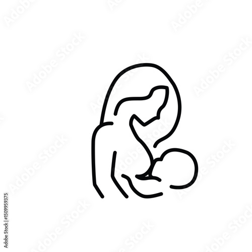 Breastfeeding, motherhood flat line icon. Simple outline style. A baby in a sling in a womans arms.