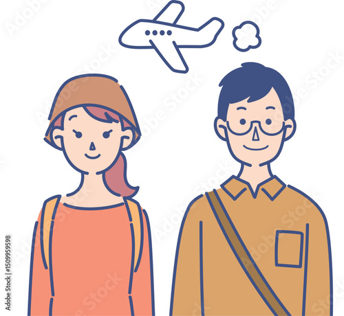旅行に行く夫婦のイラスト