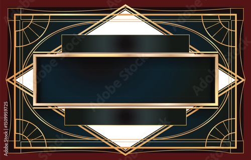 Art deco frame with gold ornament on dark background