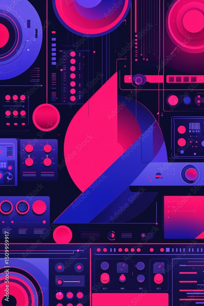 Fototapeta premium Scarlet and indigo sharp synth shapes Retro Synthwave background for card or greeting template banner backdrop