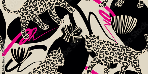 Abstract leopard print with pink accents seamless pattern