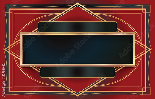 Art deco frame with gold ornament on dark background