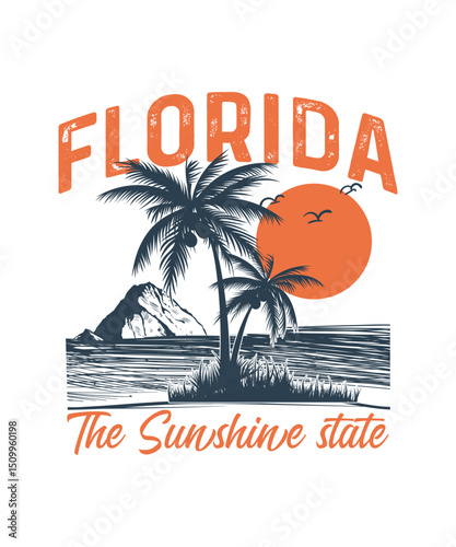 Retro Summer T-shirt Design, Florida The Sunshine State