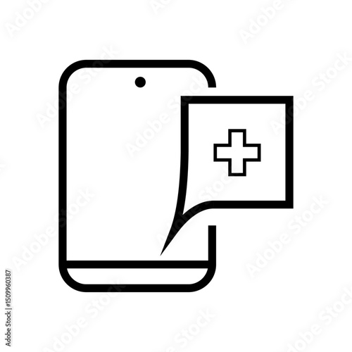 Online medical consultation and healthcare application icon, showing a smartphone with a medical chat bubble. Ideal for telemedicine and health tech designs