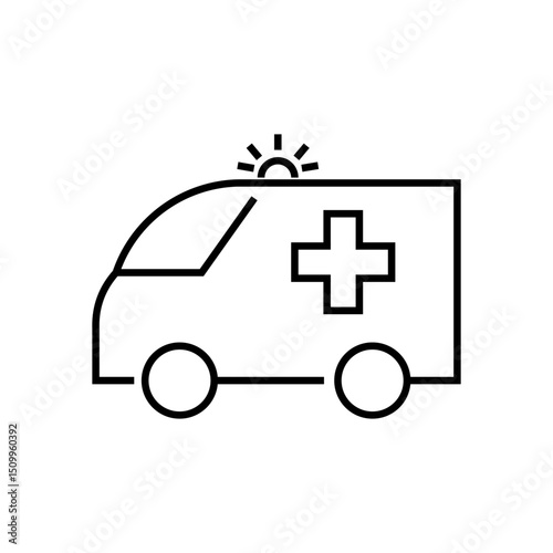 Emergency ambulance car icon with flashing light and medical cross, symbolizing urgent healthcare transport and services. Ideal for accident and emergency themes