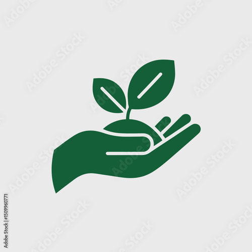 Eco-Friendly Hand Holding Growing Plant Icon Representing Sustainability, Organic Farming, and Environmental Nurturing in Green Lifestyle Initiatives