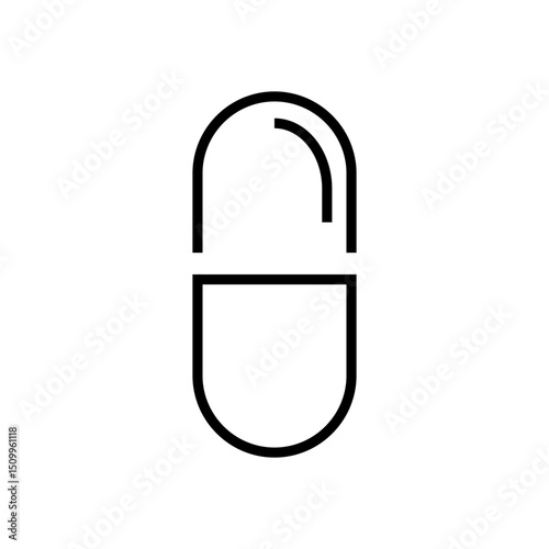 Medical capsule or pill icon, representing medication, supplements, or pharmaceutical products. Essential for health, wellness, and drug related designs
