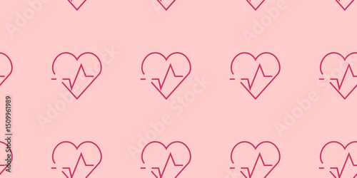 Seamless pattern of medical heartbeat lines within heart shapes, symbolizing cardiology, vital signs, and overall health. Perfect for medical backgrounds