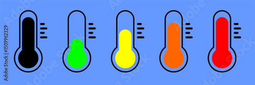 Medical thermometer icon showing different temperature levels, representing health status, fever, and clinical measurement. Ideal for health monitoring apps
