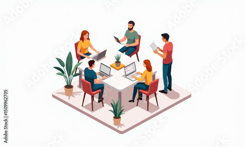 Teamwork, Collaboration, Office Workers - Isometric illustration