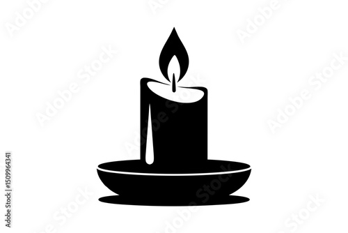 Simple black silhouette of a lit candle on a plate