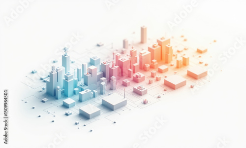 Abstract Cityscape, 3D Cubes, Tech Background - Abstract backgrounds