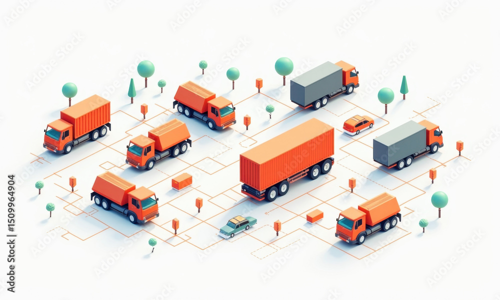 Obraz premium Low Poly Truck Delivery Network Map - Isometric Illustrations