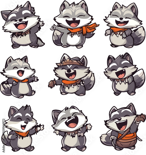 cartoon lemur,animal character set with various fun emotions and poses