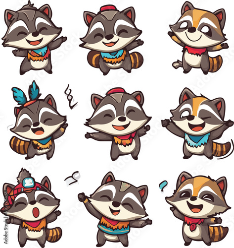 cartoon lemur,animal character set with various fun emotions and poses