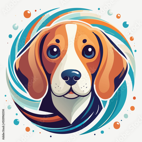 Beagle in a Whimsical Scene with Vibrant Swirl Motions All Around.