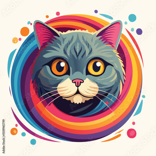 British Shorthair in a Whimsical Scene with Vibrant Swirl Motions All Around.